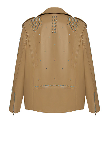 Oversized Beige Studded Biker Jacket, 2