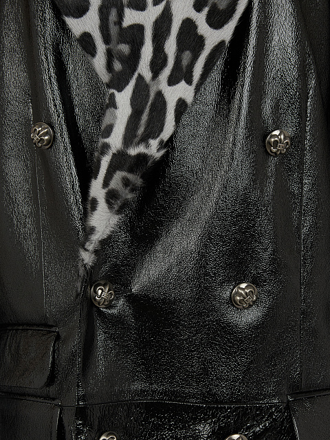 Black Patent Leather Double-Breasted Coat, 3