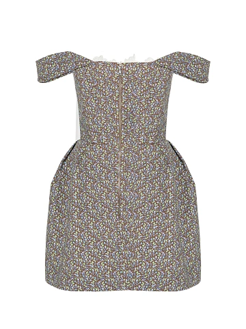 Brown Floral Print Lace Trim Cotton Mini Dress, 2