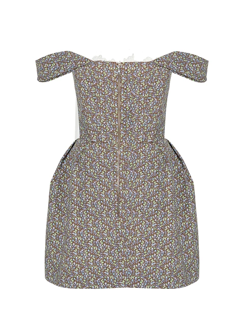 Brown Floral Print Lace Trim Cotton Mini Dress, 2
