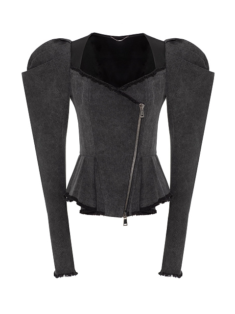 Dark gray denim peplum top, 1