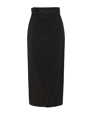 Black Denim Lurex Pencil Skirt, 1
