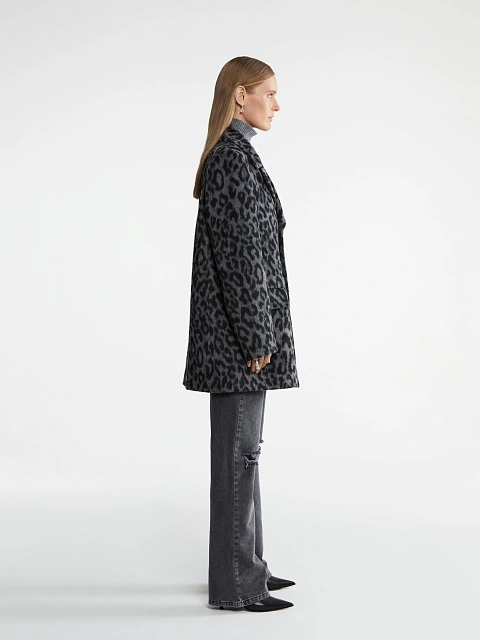 Grey short coat with leopard print, 4