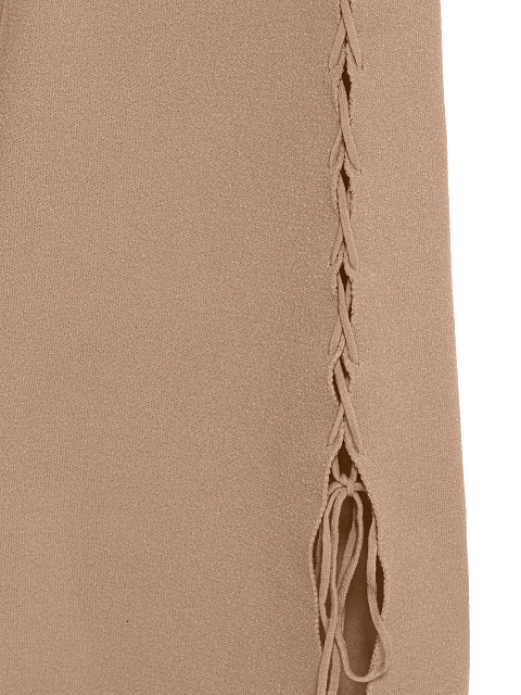 Beige Lace Up Jersey Midi Dress, 4