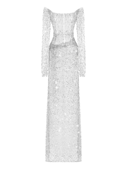 Swarovski Crystals Embellished White Mesh Corset Dress, 1