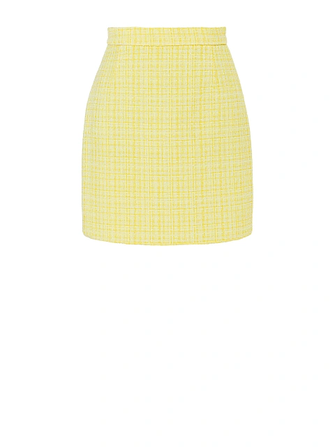 Yellow Tweed Mini Skirt Suit, 3