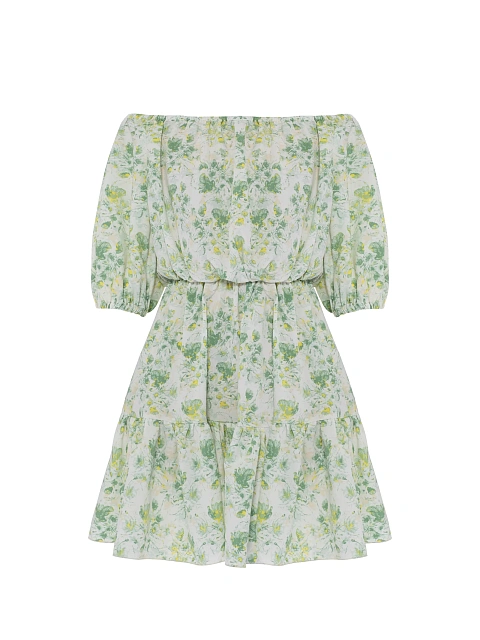 Mini dress with green floral print, 1