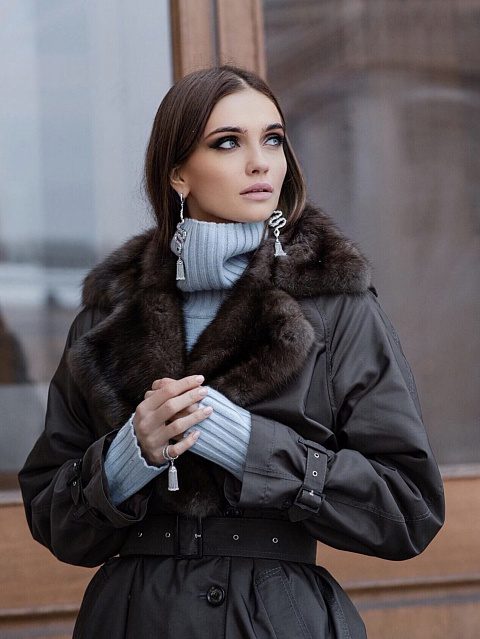 Sable Fur Lined Brown Trench Coat, 11