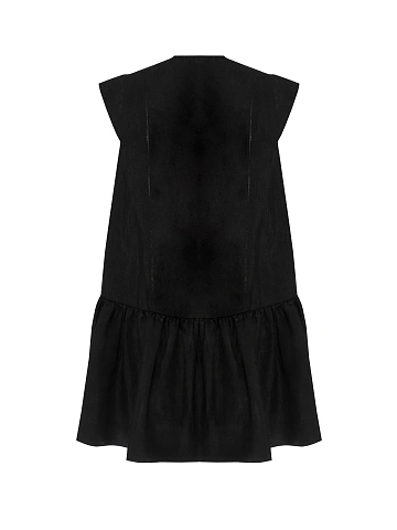 Black linen mini dress with embroidery, 2