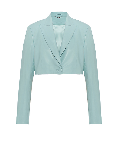 Light Blue Cropped Leather Blazer, 1