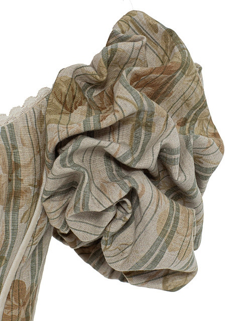 Beige linen mini dress with floral print, 4