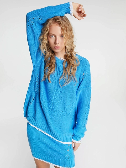 Bright Blue Jersey Sweater & Mini Skirt Set, 6