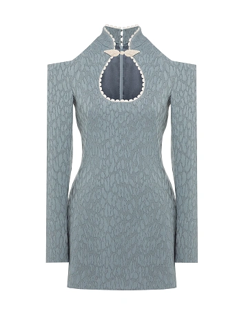 Grey Leopard Pattern Jacquard Mini Dress, 1