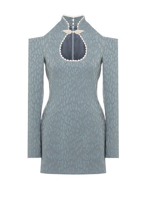 Grey Leopard Pattern Jacquard Mini Dress, 1