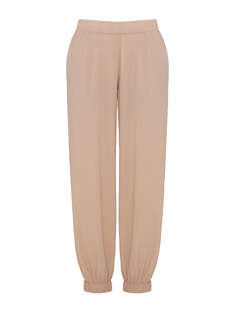 Beige silk suit, embroidered tunic, elasticated joggers, 4