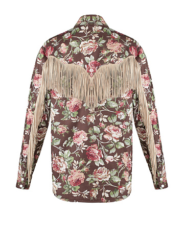 Brown Floral Fringed Shirt, 2