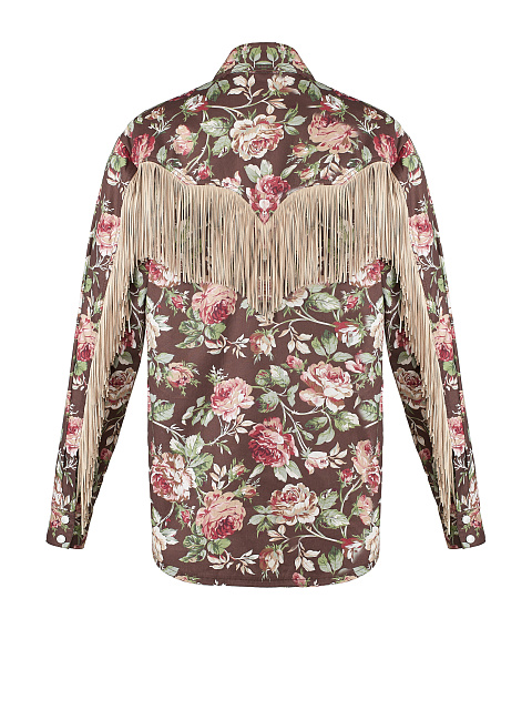 Brown Floral Fringed Shirt, 2 Brown Floral Fringed Shirt, 2
