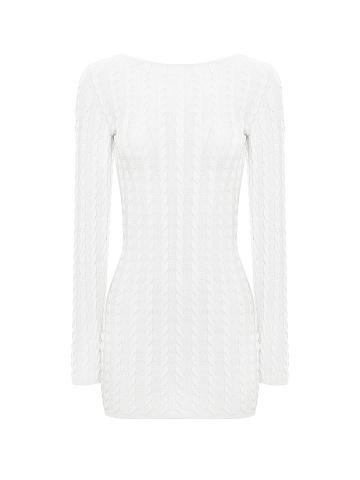 White knitted mini dress with open back, 1