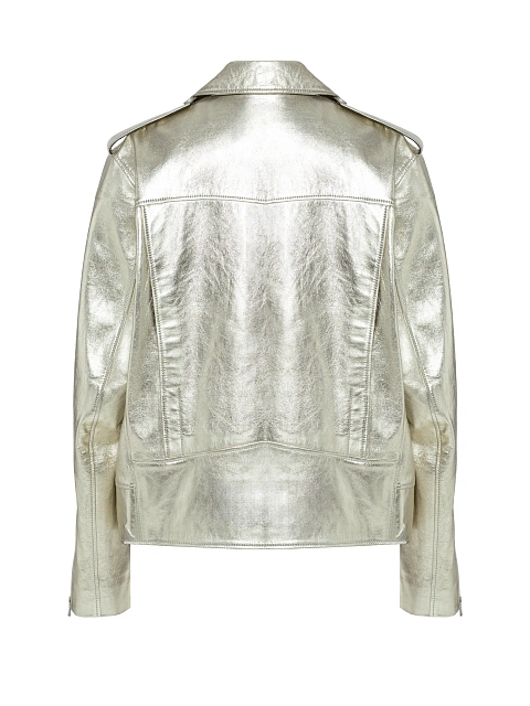 Gold Oversized Leather Biker Jacket, 2