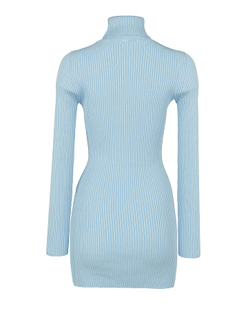 Light Blue Rib Knit Turtleneck Mini Dress, 2