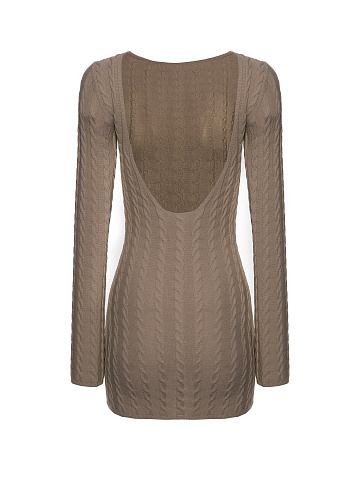 Brown knitted mini dress with open back, 2