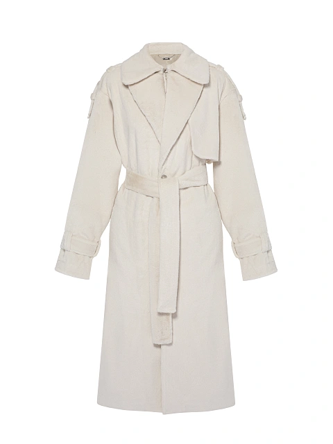 Beige Faux Fur Trench Coat, 3