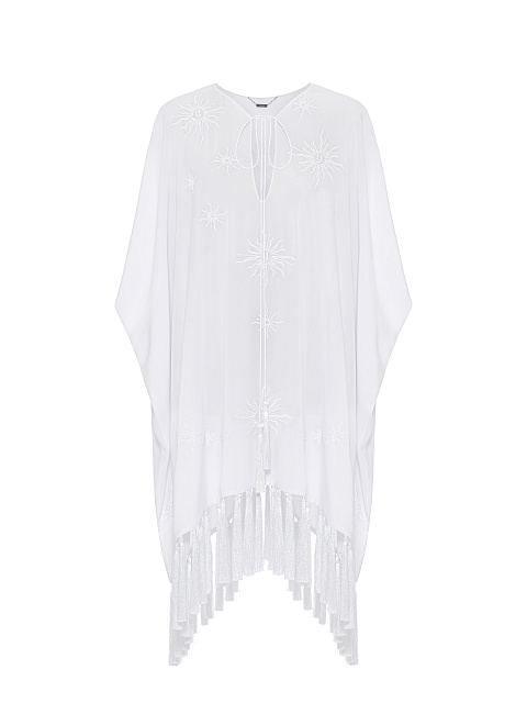White Embroidery & Fringe Tunic Dress, 1