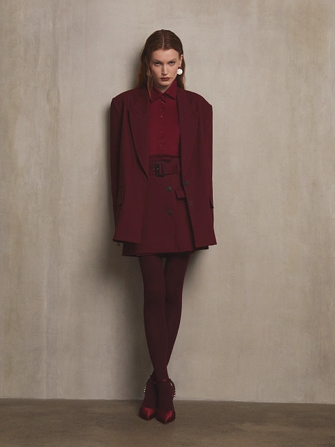 Burgundy Mini Skirt With Pockets, 4