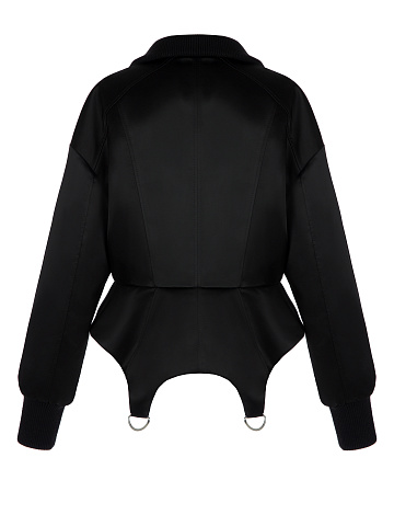 Black Silk Peplum Bomber Jacket, 2