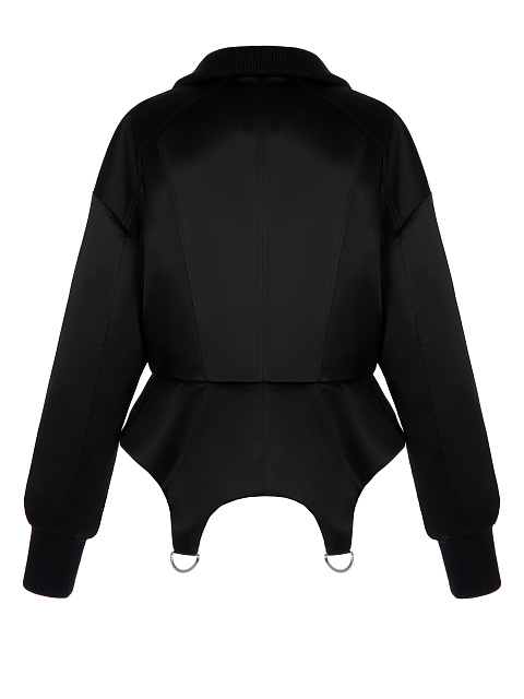 Black Silk Peplum Bomber Jacket, 2