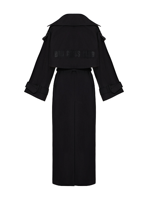 Black Leather Trim Cotton Trench Coat, 2