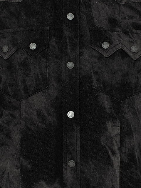 Black Boiled Denim Shirt with Embroidery, 3