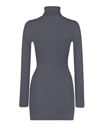 Dark Green Rib Knit Turtleneck Mini Dress, 2