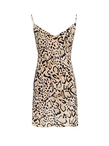 Beige Leopard Silk Mini Dress, 1