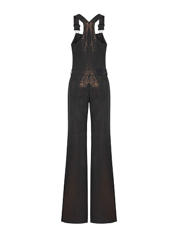 Black denim jumpsuit with coating, 2