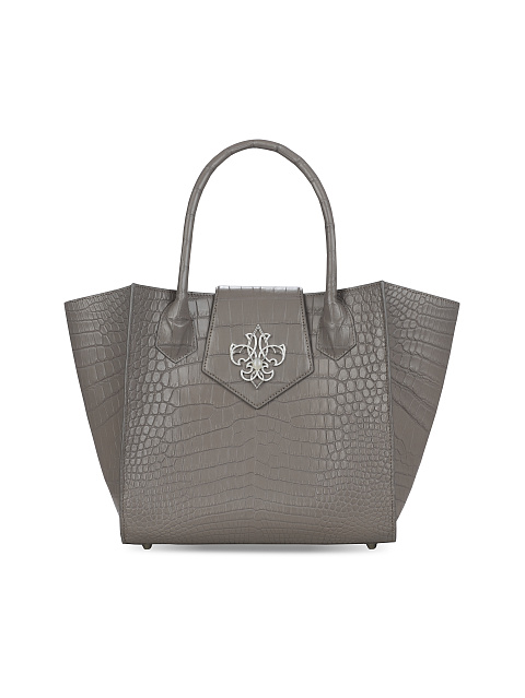 Taupe Crocodile Leather Tote With Diamonds & Moonstone Jeweled Fleur De Lis, 1
