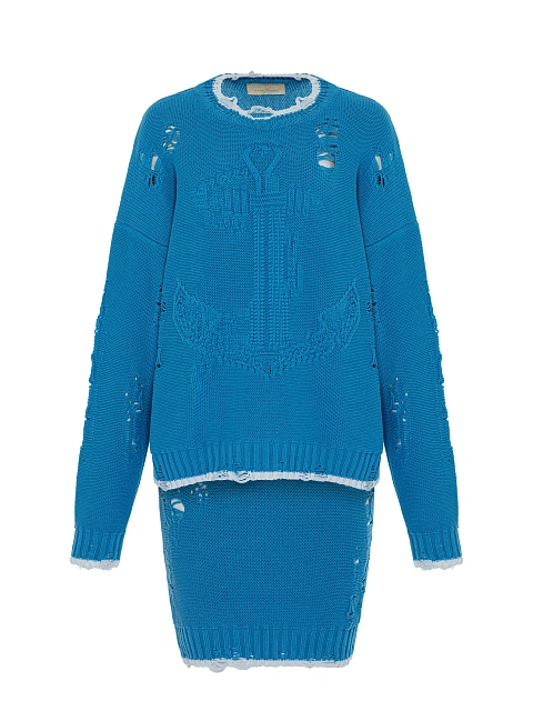 Bright Blue Jersey Sweater & Midi Skirt Set, 1