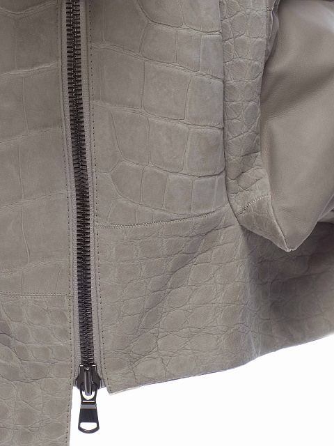 Racoon Fur & Crocodile Leather Trimmed Beige Suede Down Coat, 4