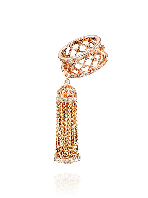 Diamond & Rose Gold Tassel Ring, 1