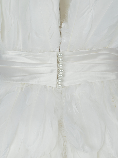 White Silk Feathers Trimmed Bridal Dress, 4