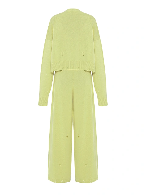 Lime Green Knitted Cardigan, Top & Pants Set, 3