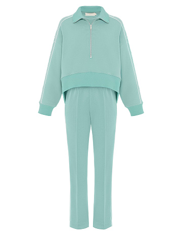 Mint suit with cropped sweatshirt and embroidery, 1