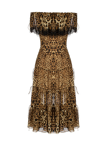 Leopard Chiffon Midi Dress, 1