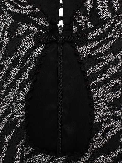 Black Open Shoulders Jacquard Mini Dress, 4