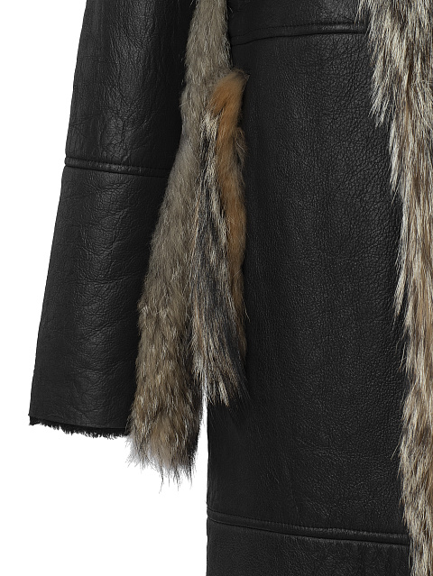 Fox Fur Trimmed Black Shearling Coat, 7