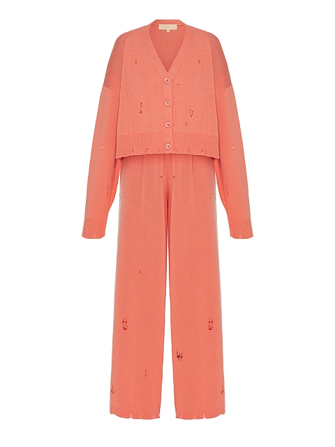 Coral Knitted Cardigan, Top & Pants Set, 2