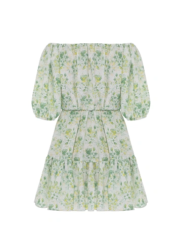 Mini dress with green floral print, 2