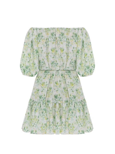 Mini dress with green floral print, 2