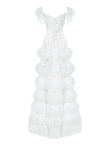 White Feathers Trimmed Bridal Dress , 2