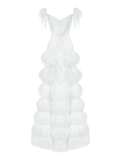 White Feathers Trimmed Bridal Dress , 2